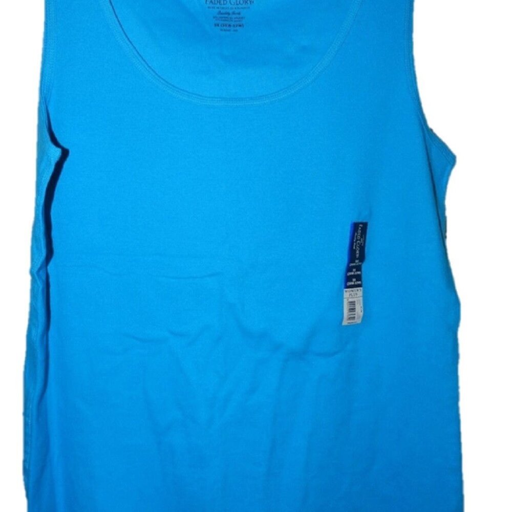 Faded Glory Women's Plus Rib Tank Top Shirt (1 x 16w, Aqua)  -NWT